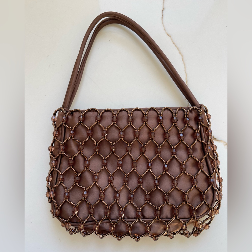 Brown Mini Beaded Shoulder Bag